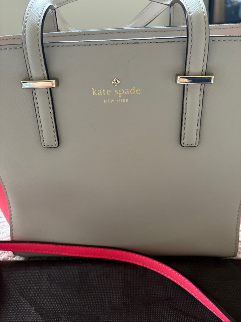 kate spade Hayden Gray with Pink Panel Leather Satchel w/ crossbody strap EUC 🙌 - Picture 3 of 13